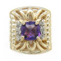 B3332 14K SQ CHECKERBOAAMETHYST & DIAMOND SLIDE 